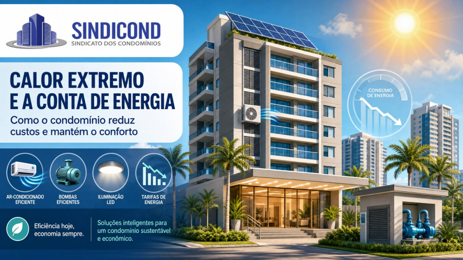 Calor extremo e a conta de energia dos condomínios: como reduzir custos com ar-condicionado, bombas, iluminação e tarifas.