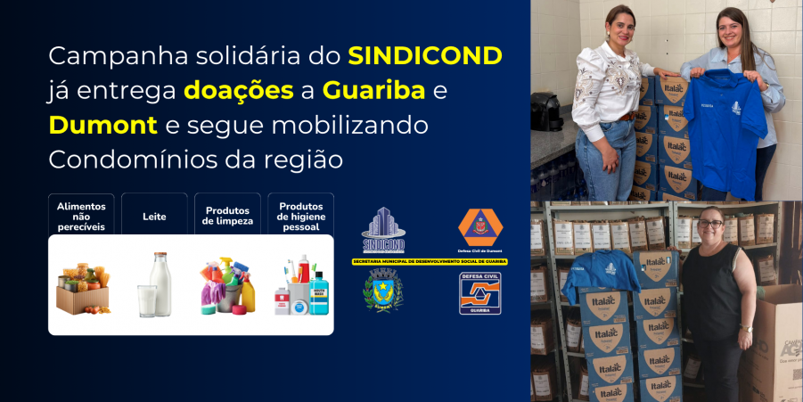 Campanha solidária do SINDICOND já entrega doações a Guariba e Dumont e segue mobilizando condomínios da região